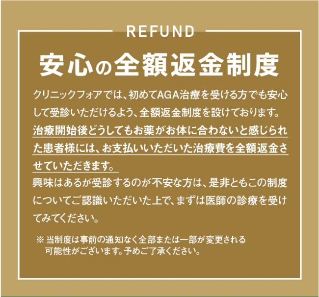 全額返金保証,クリニックフォア