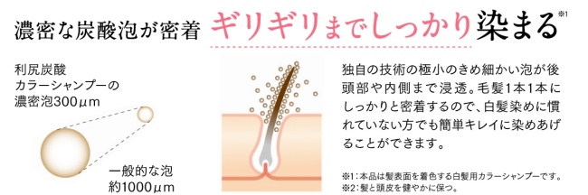 高密度炭酸が白髪を根元から染めてくれる,利尻炭酸カラーシャンプー