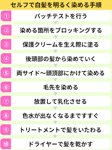 セルフカラーで白髪を明るく染める手順