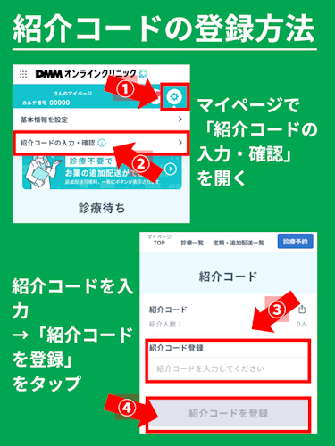 DMMオンラインクリニック,紹介コード,登録